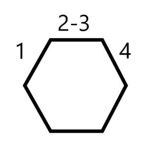 Hex number 1-4. 1 is upper left side, 2 through 3 are the top side and 4 is upper right side